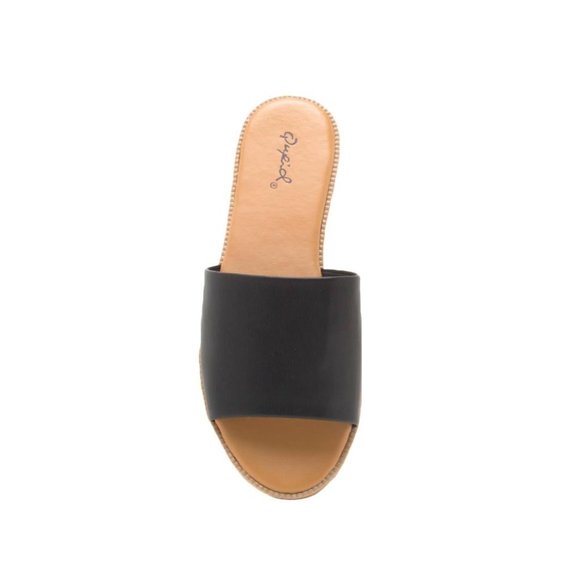 Black Vegan Leather Slide Sandals - Picture 4 of 5